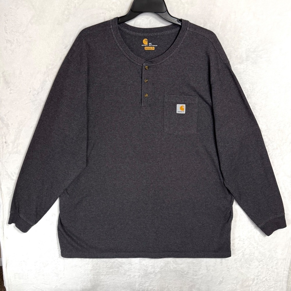 Carhartt K128 Heavyweight Long Sleeve Pocket Henley Shirt 3XL Carbon Heather